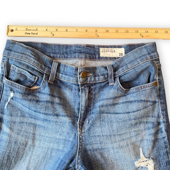 Pistola Distressed Skinny Jeans Blue Ripped Patchwork Mid-Rise Women’s Size 28 - Picture 14 of 16